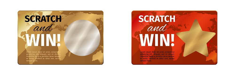 Golden and Red scratch cards side by side